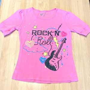 Forever Orchid Girls 10 Pink Glittered Graphic Rock N Roll Guitar Tee